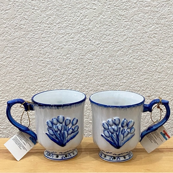 Rare Delft Blue Royal Twickel Ter Steege BV Embossed Tulip Reticulated Cup Mug - Picture 1 of 14